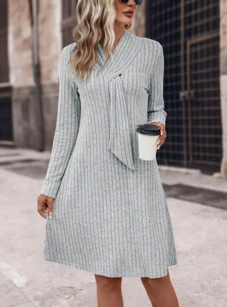 Ribbed Shawl Collar Fall Knit Dress	