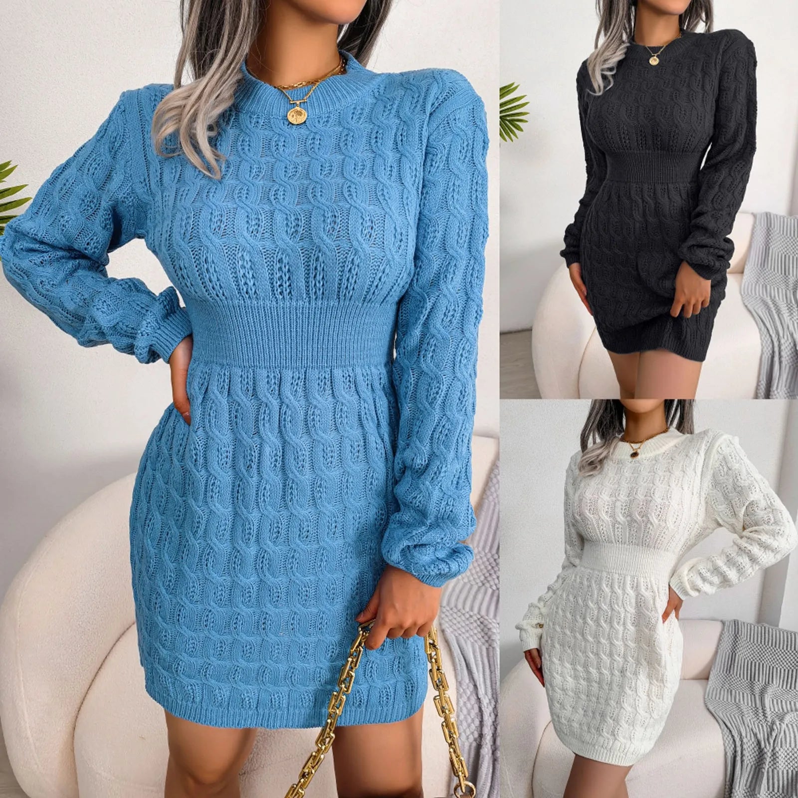 Cable Knit Winter Sweater Dress Sweater Dresses | Chuzko.com