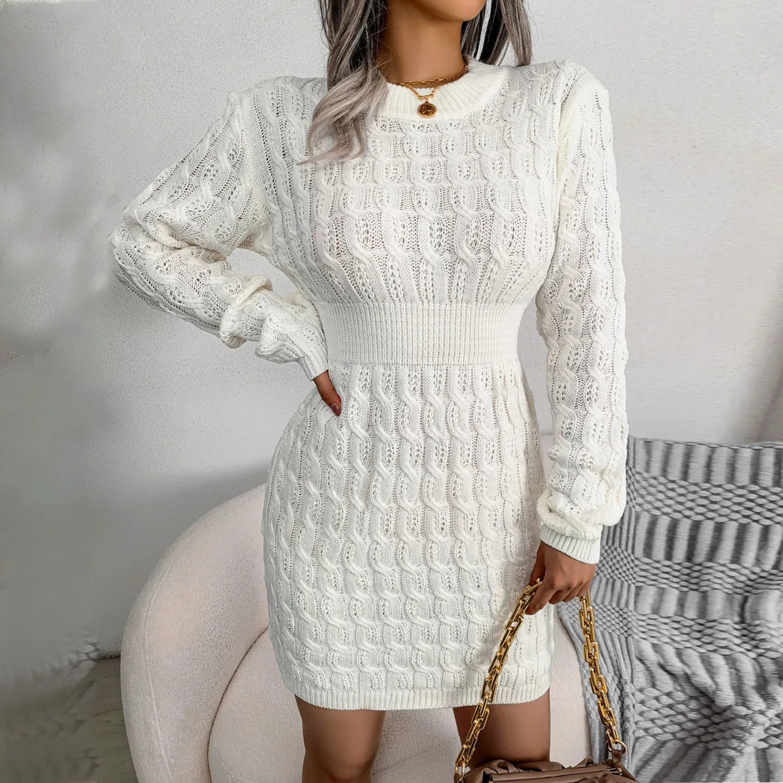 Cable Knit Winter Sweater Dress Sweater Dresses | Chuzko.com