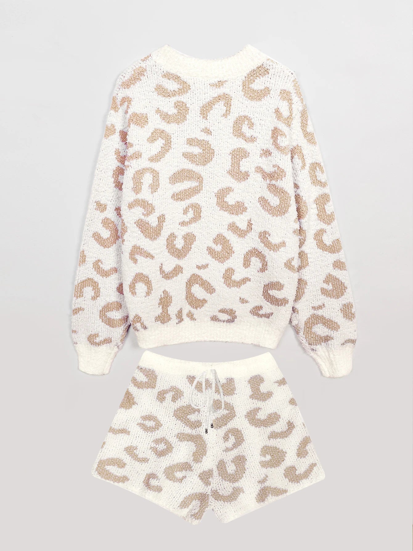 Fluffy Lounge Animal Print Knit Shorts Set Shorts Sets | Chuzko.com