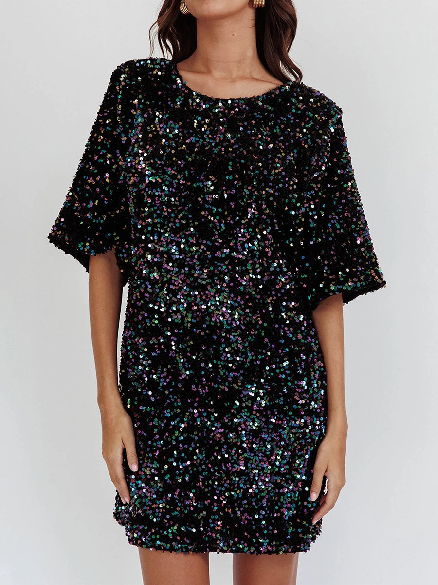 Sequined Sparkle Party Dress with Tie-Up Back Party Dresses | Chuzko.com