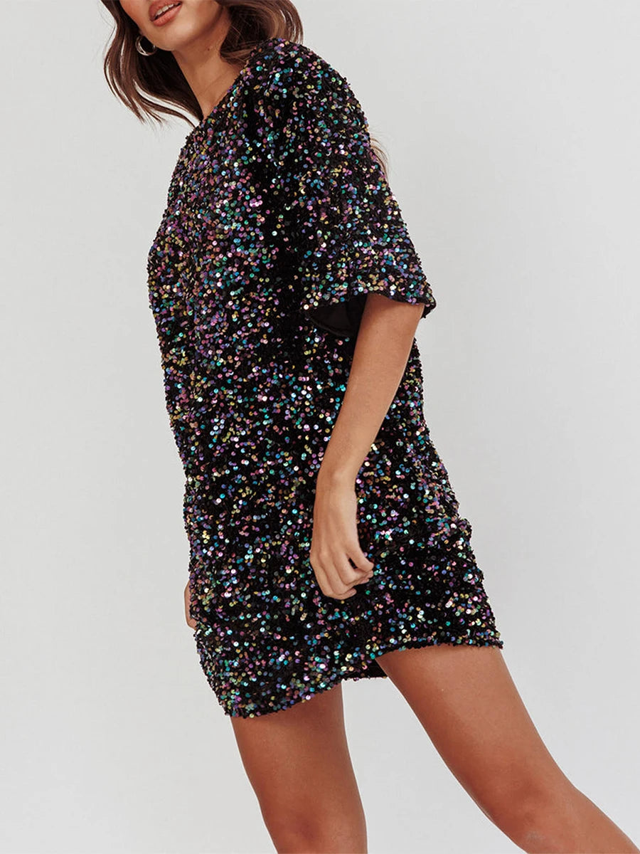 Sequined Sparkle Party Dress with Tie-Up Back Party Dresses | Chuzko.com