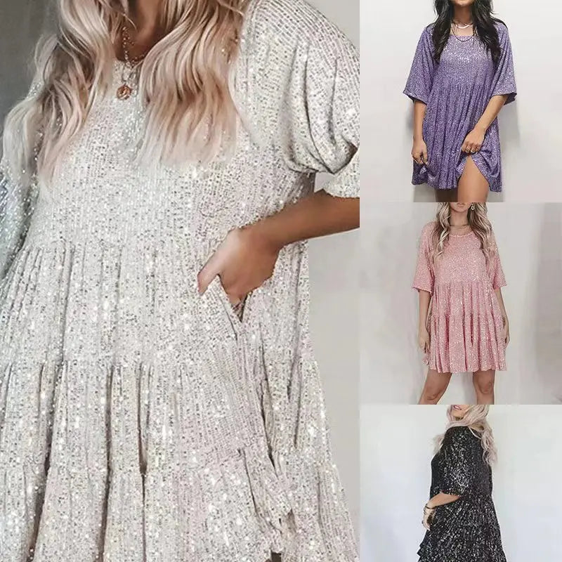 Holiday Sparkle Festive Sequined Dress Party Dresses | Chuzko.com