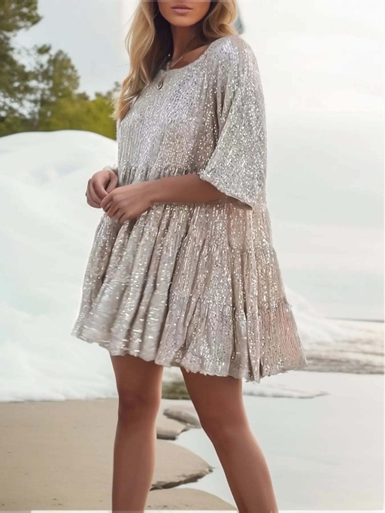 Holiday Sparkle Festive Sequined Dress Party Dresses | Chuzko.com