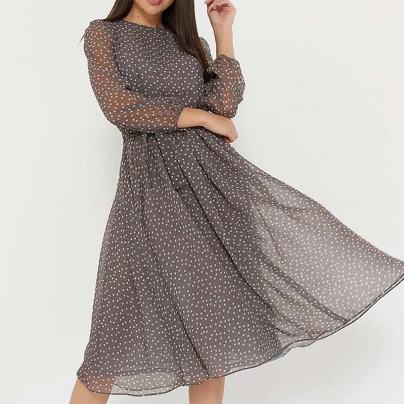 Timeless Polka Dot Midi Dress with Belt Cocktail Dresses | Chuzko.com