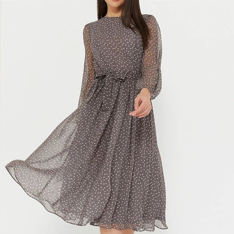 Timeless Polka Dot Midi Dress with Belt	