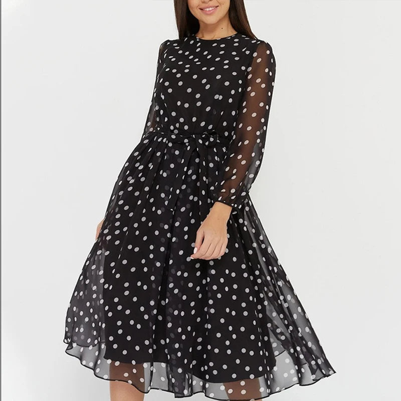 Timeless Polka Dot Midi Dress with Belt Cocktail Dresses | Chuzko.com