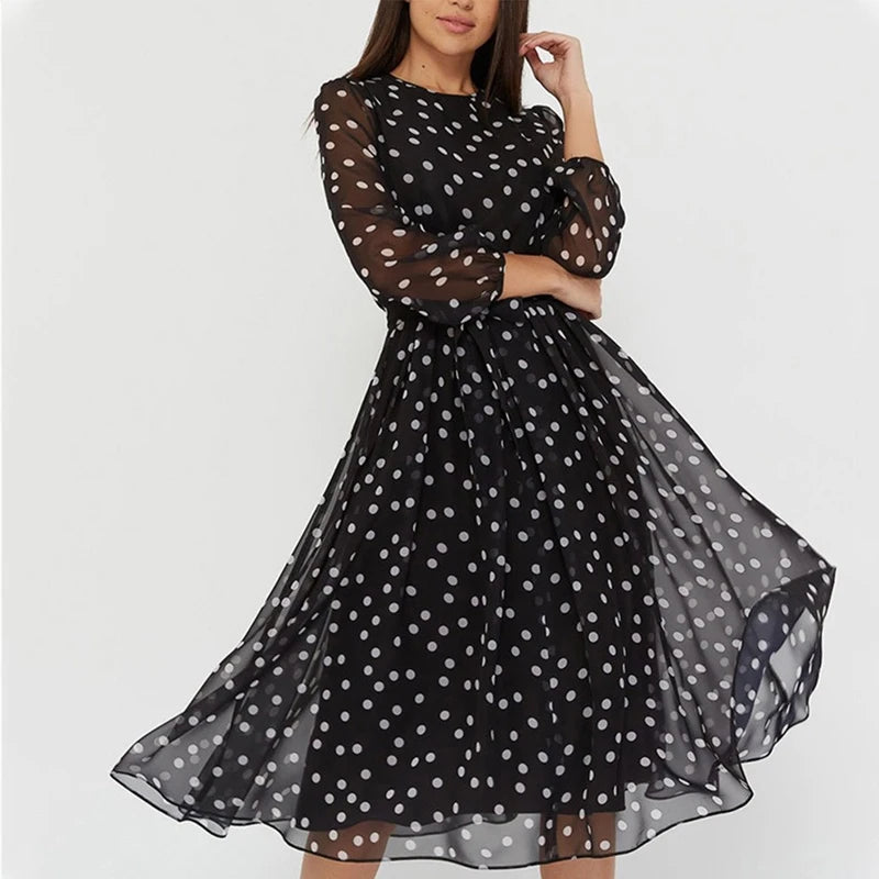 Timeless Polka Dot Midi Dress with Belt Cocktail Dresses | Chuzko.com