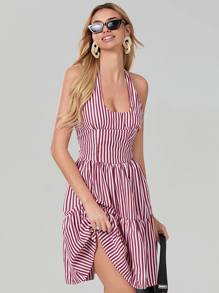 Breeze Through in Style with Our Backless Halter Mini Dress Mini | Chuzko.com