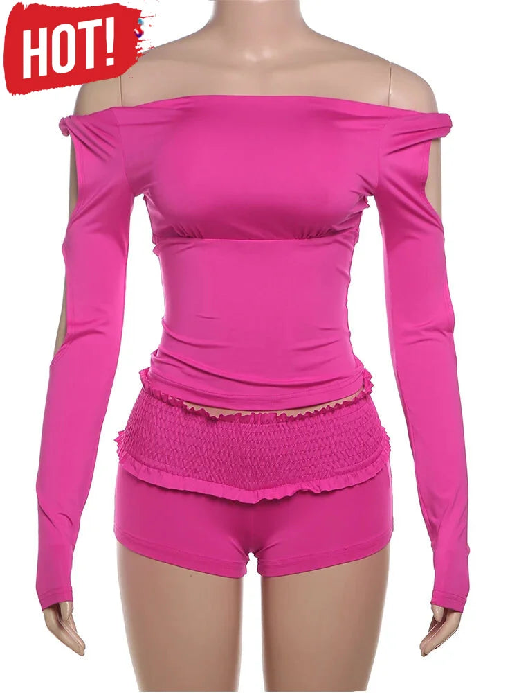 Vibrant Pink Two-Piece Outfit Set Slit Sleeves - Ideal for | Chuzko.com