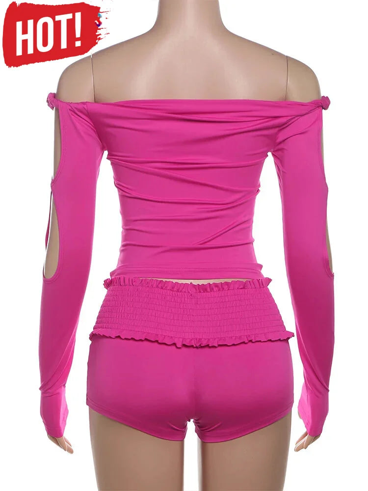 Vibrant Pink Two-Piece Outfit Set Slit Sleeves - Ideal for | Chuzko.com