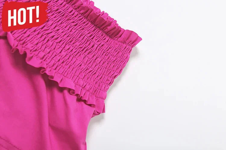 Vibrant Pink Two-Piece Outfit Set Slit Sleeves - Ideal for | Chuzko.com