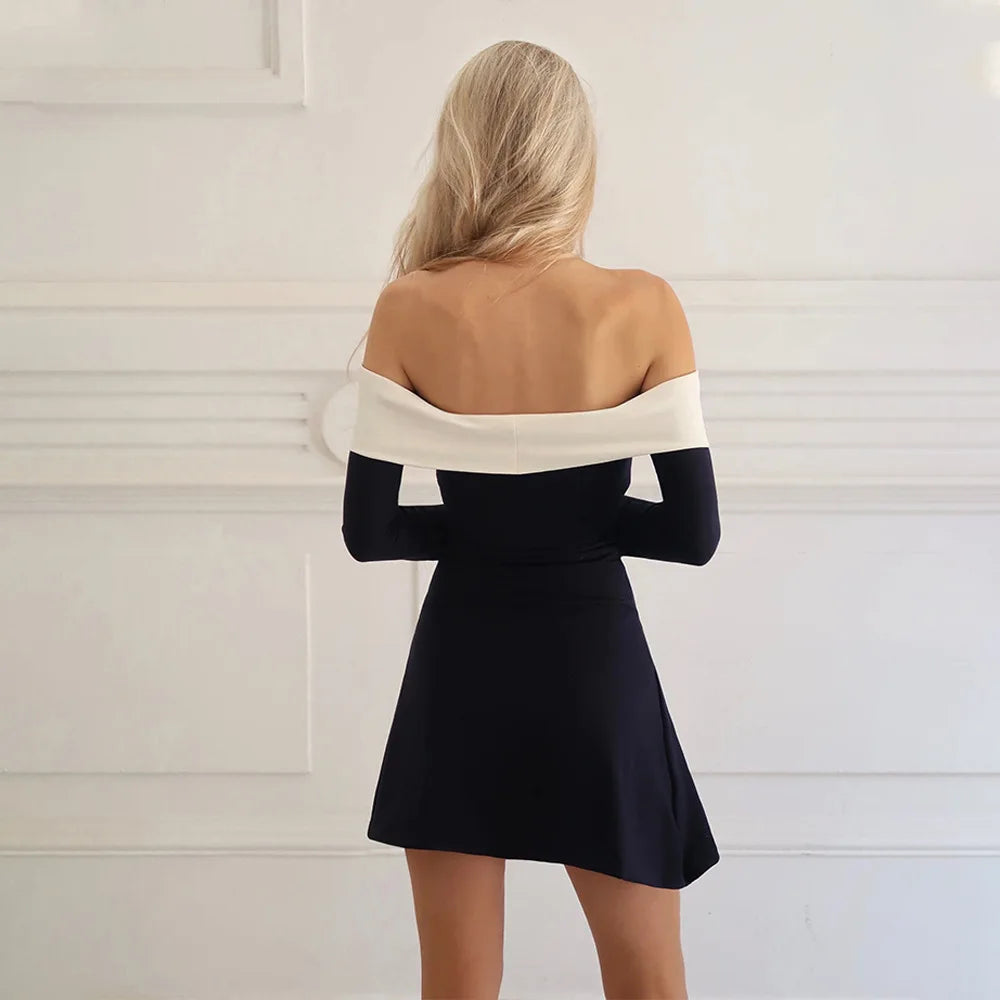 Off Shoulder Two-Tone Mini Dress - Perfect for Date Nights and | Chuzko.com