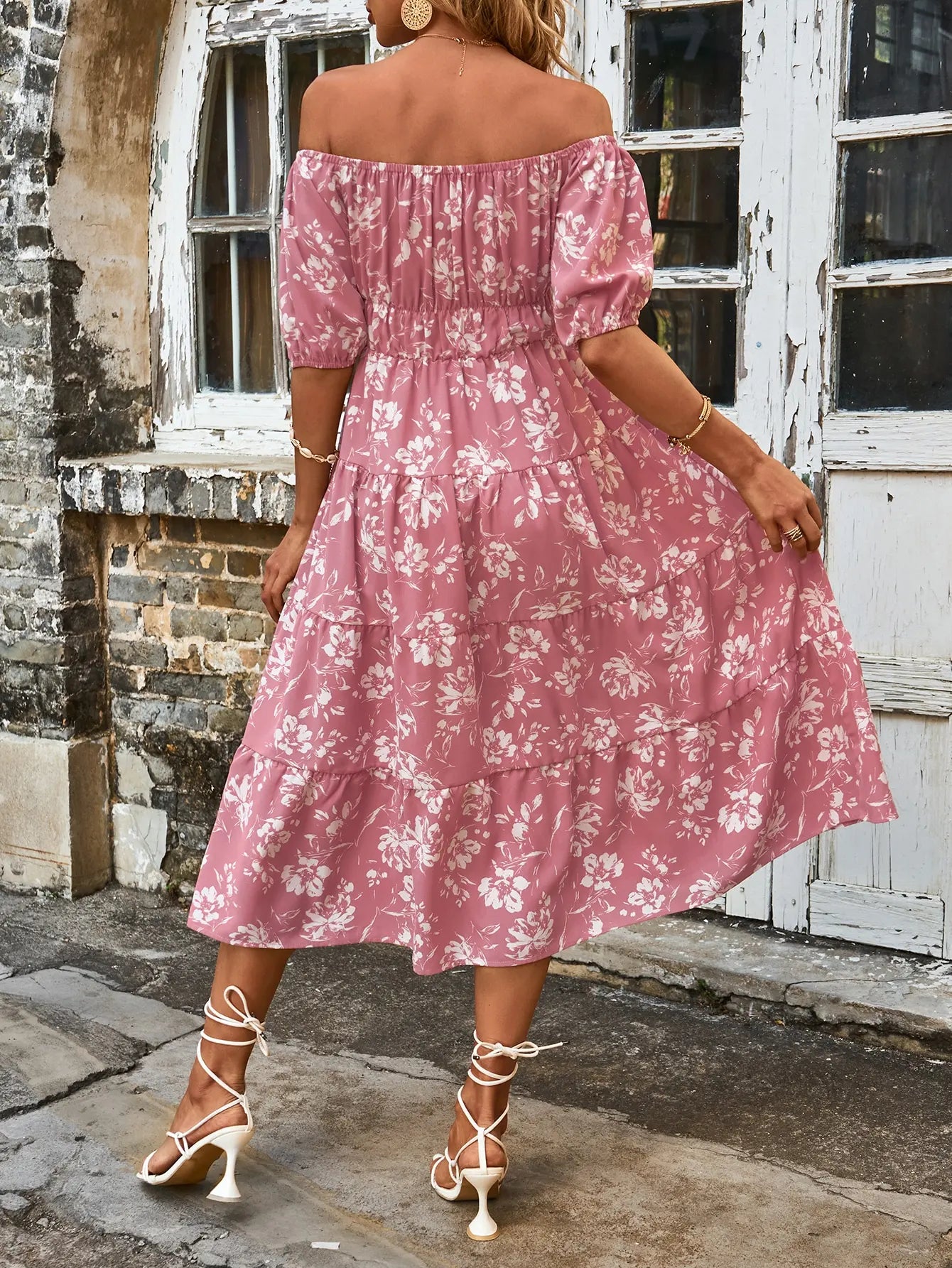 Pink Floral Whisper Ruffle Midi Dress Midi Dresses | Chuzko.com