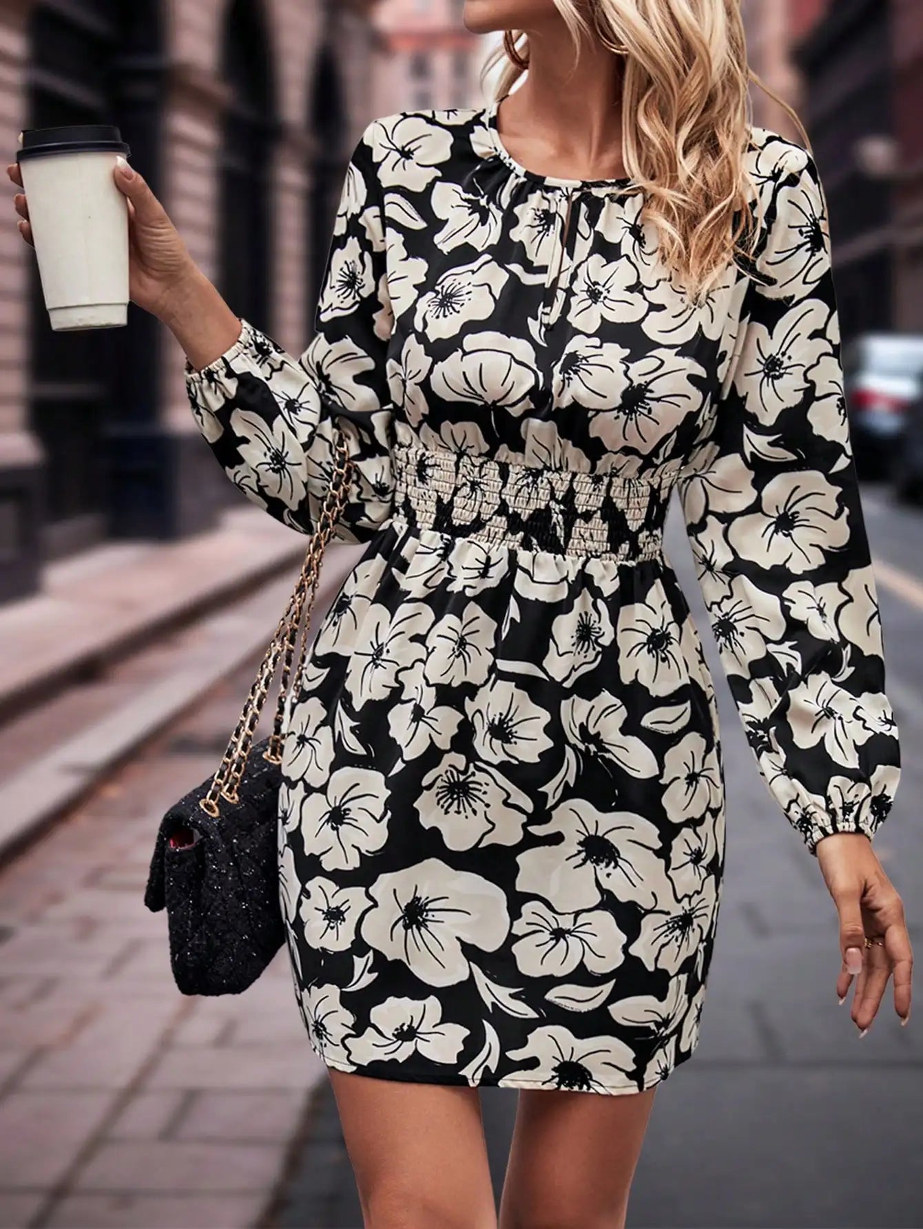 Casual Floral Print Keyhole Mini Dress Mini Dresses | Chuzko.com