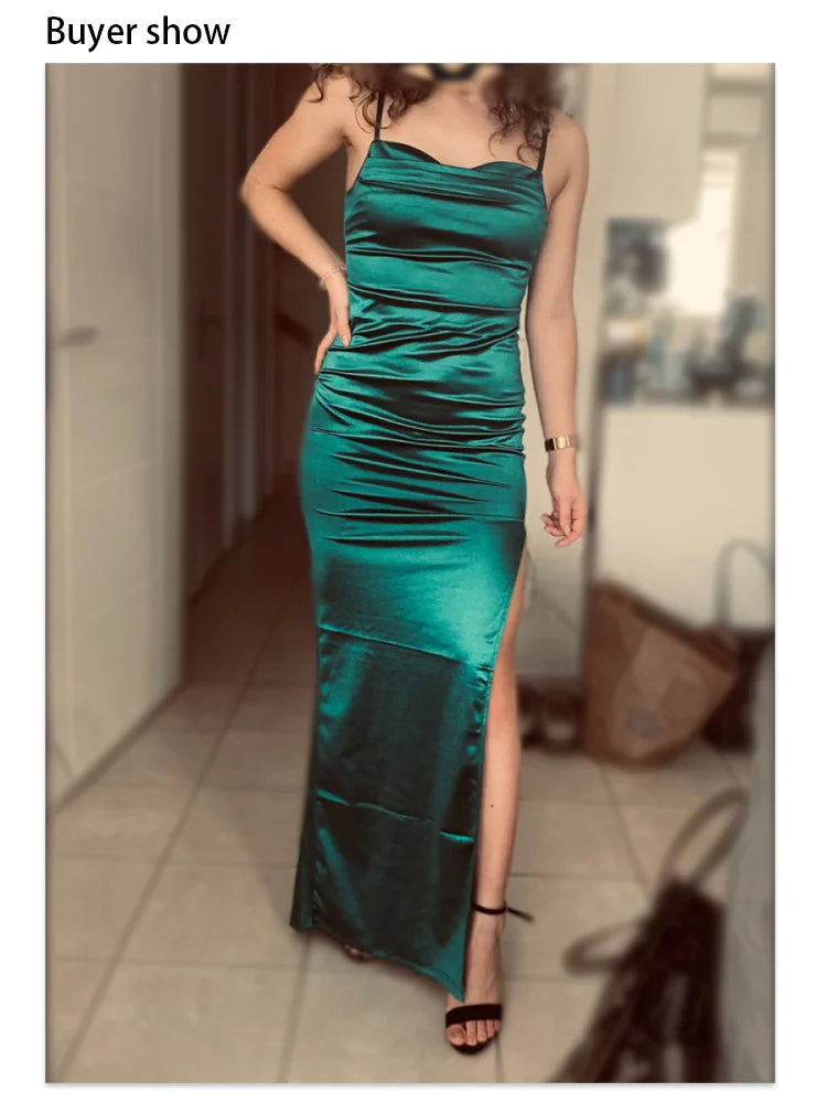 Elegant Satin Split Maxi Dress - Evening Chic Event Dresses | Chuzko.com