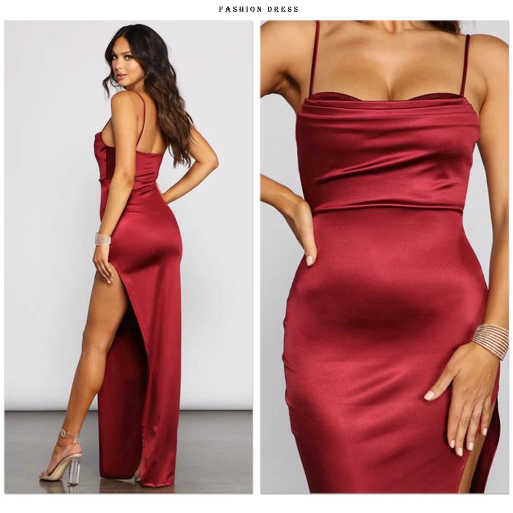 Elegant Satin Split Maxi Dress - Evening Chic Event Dresses | Chuzko.com