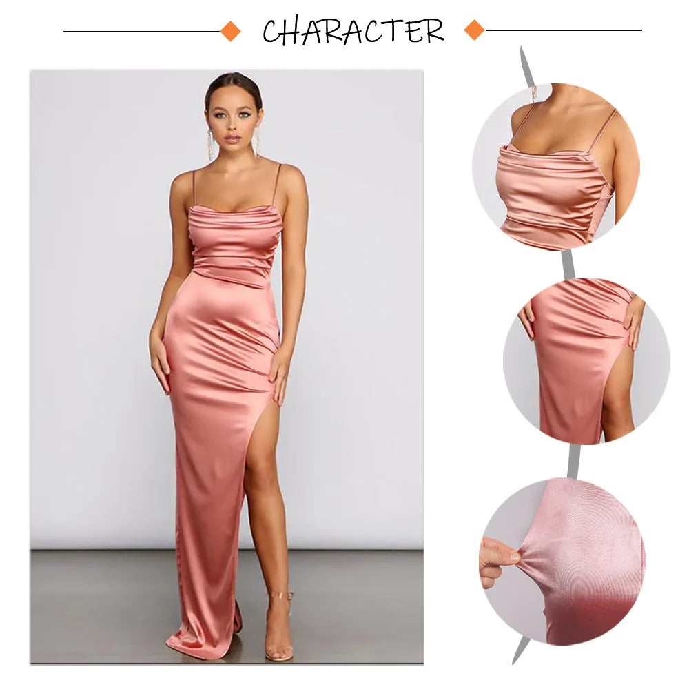 Elegant Satin Split Maxi Dress - Evening Chic Event Dresses | Chuzko.com