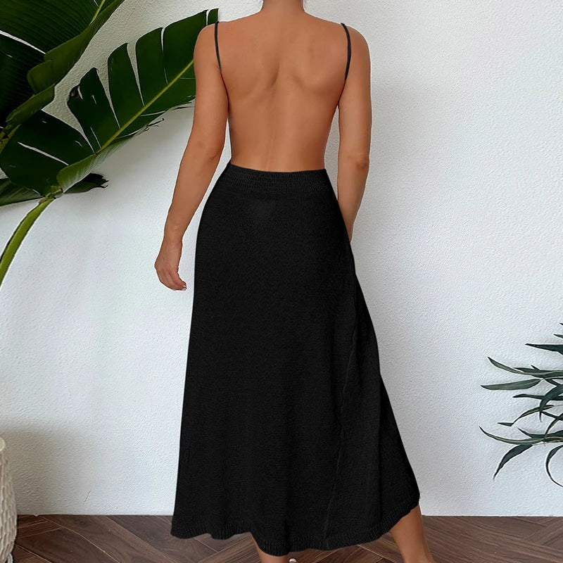 Sexy See-Through Backless Wrap Midi Dress for Summer Midi Dresses | Chuzko.com