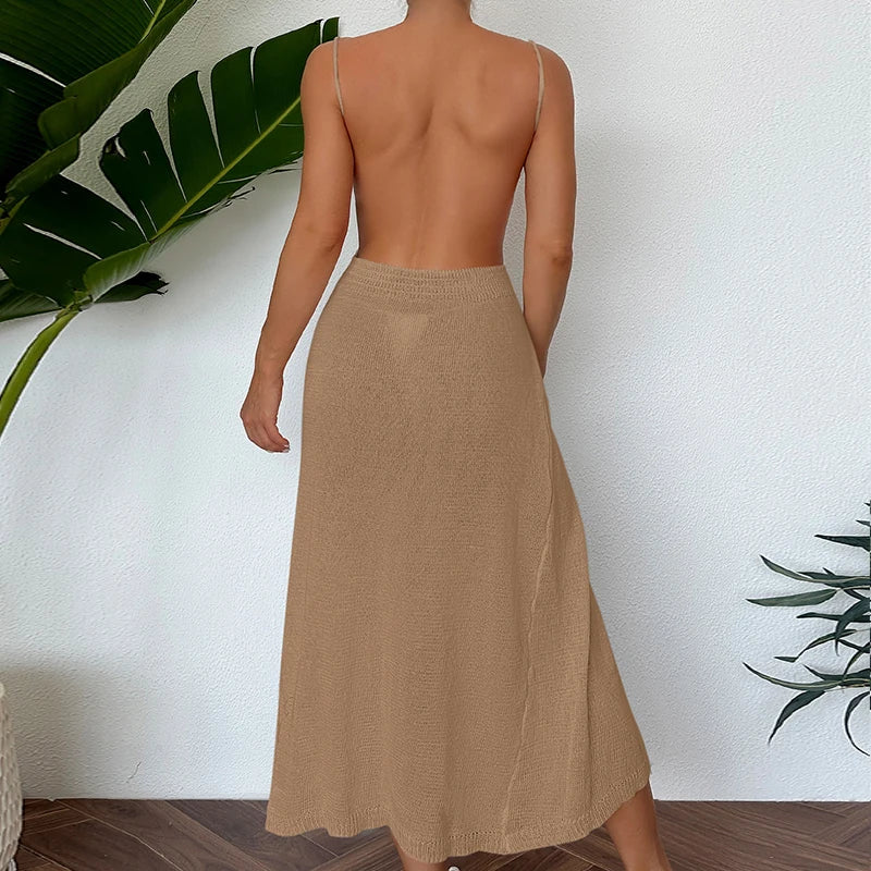 Sexy See-Through Backless Wrap Midi Dress for Summer Midi Dresses | Chuzko.com