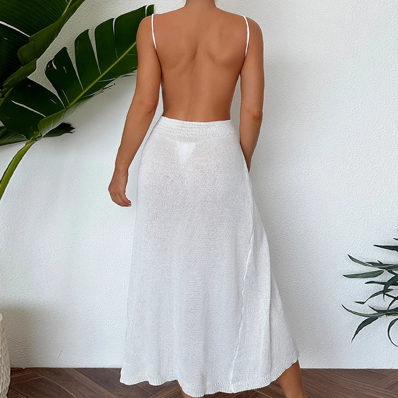 Sexy See-Through Backless Wrap Midi Dress for Summer Midi Dresses | Chuzko.com