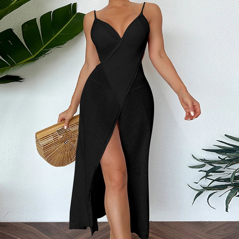 Sexy See-Through Backless Wrap Midi Dress for Summer Midi Dresses | Chuzko.com