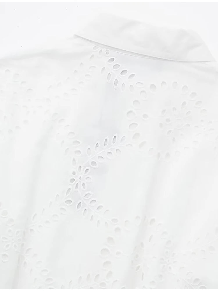 Embroidered Cotton Eyelet Belted Shirt Dress Shirt Dresses | Chuzko.com