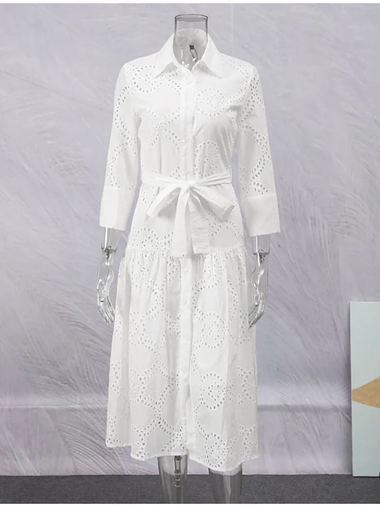 Embroidered Cotton Eyelet Belted Shirt Dress Shirt Dresses | Chuzko.com