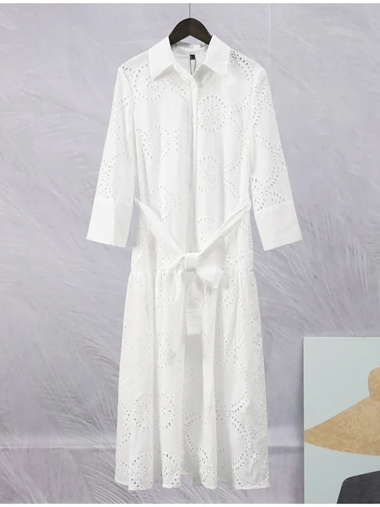 Embroidered Cotton Eyelet Belted Shirt Dress Shirt Dresses | Chuzko.com