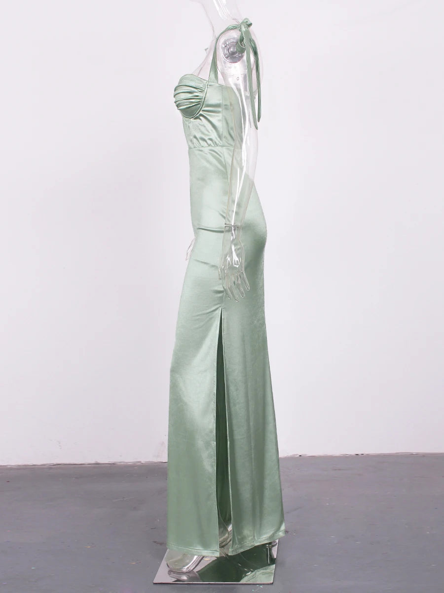 Elegant Evening Satin Maxi Dress Gown with Side Slit Elegant | Chuzko.com