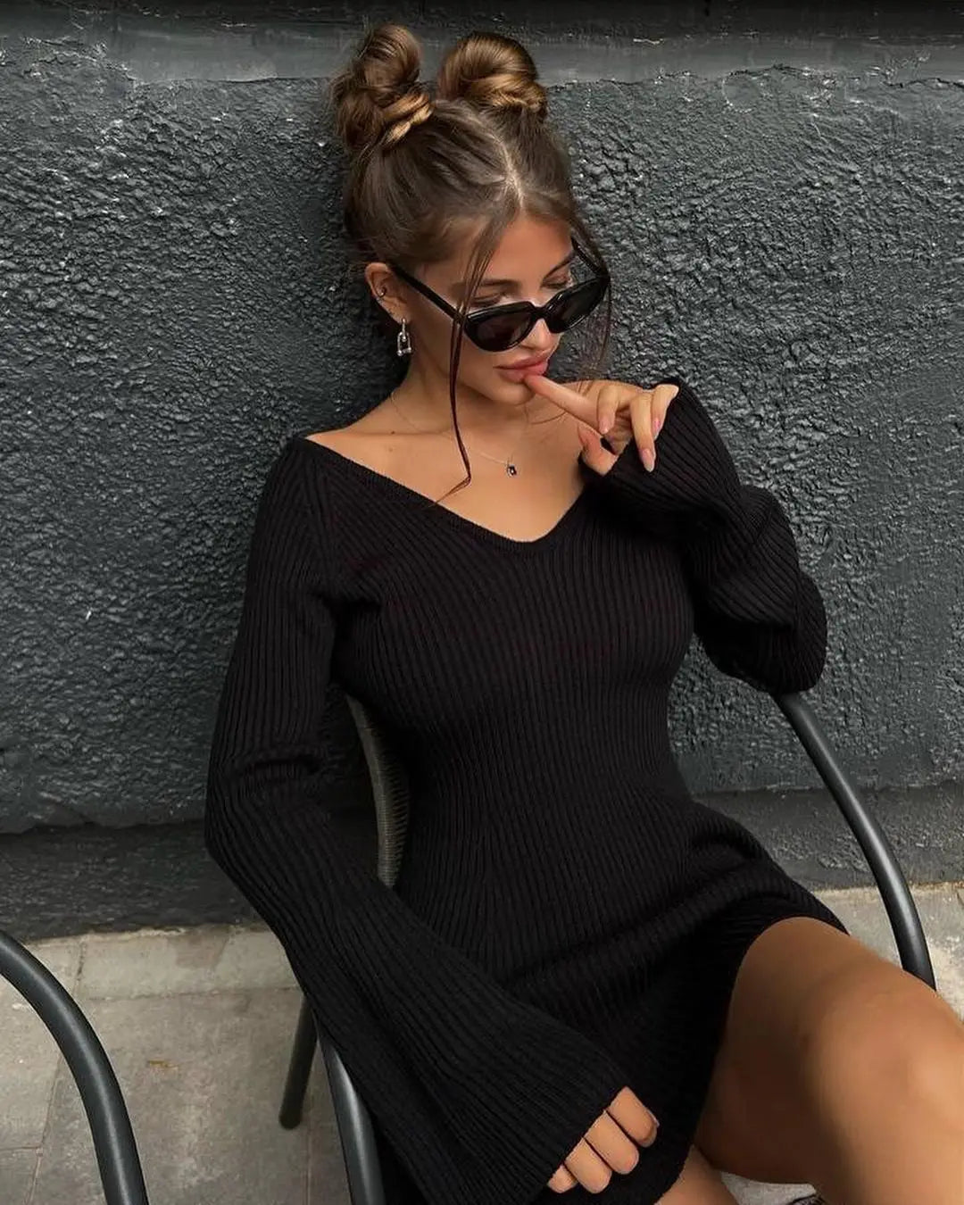 Off-Shoulder Ribbed Mini Sweater Dress Casual Dresses | Chuzko.com