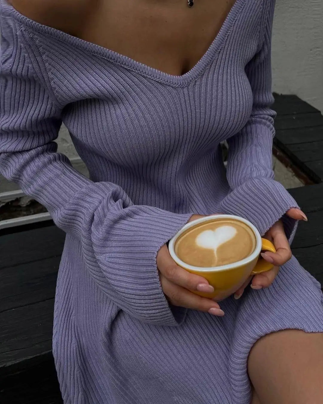 Off-Shoulder Ribbed Mini Sweater Dress Casual Dresses | Chuzko.com