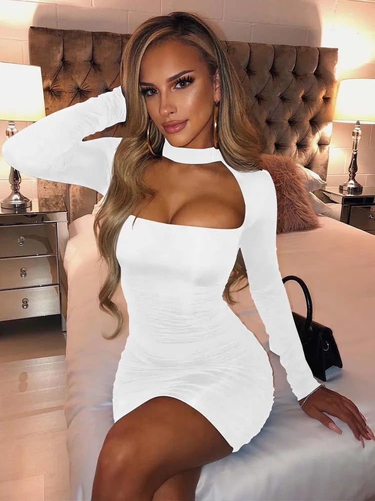 Choker Ruched Bodycon Long Sleeve Dress for Night Out Bodycon | Chuzko.com