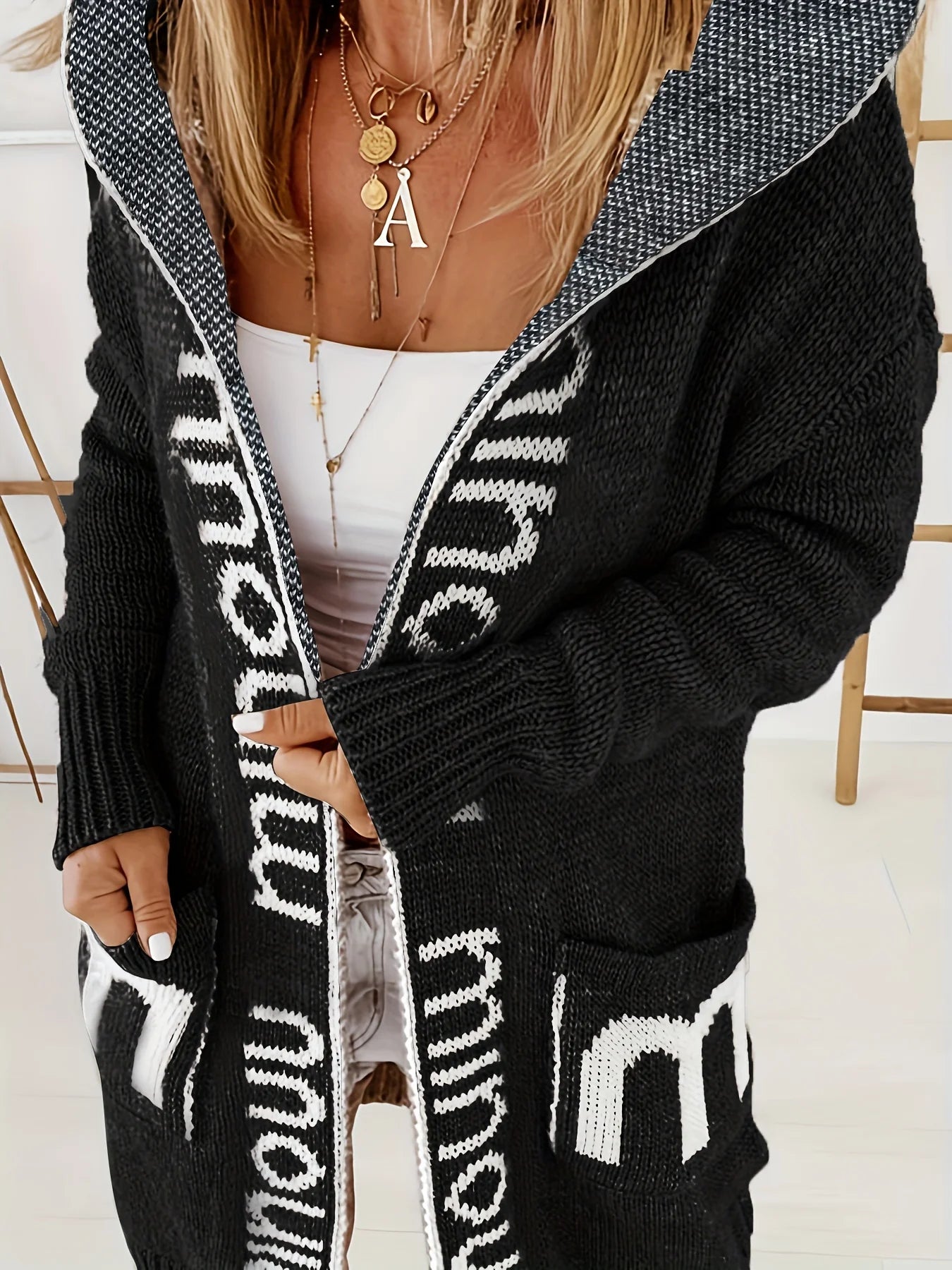 Plus Size Lettered Hooded Cardigan with Pockets Cardigans | Chuzko.com