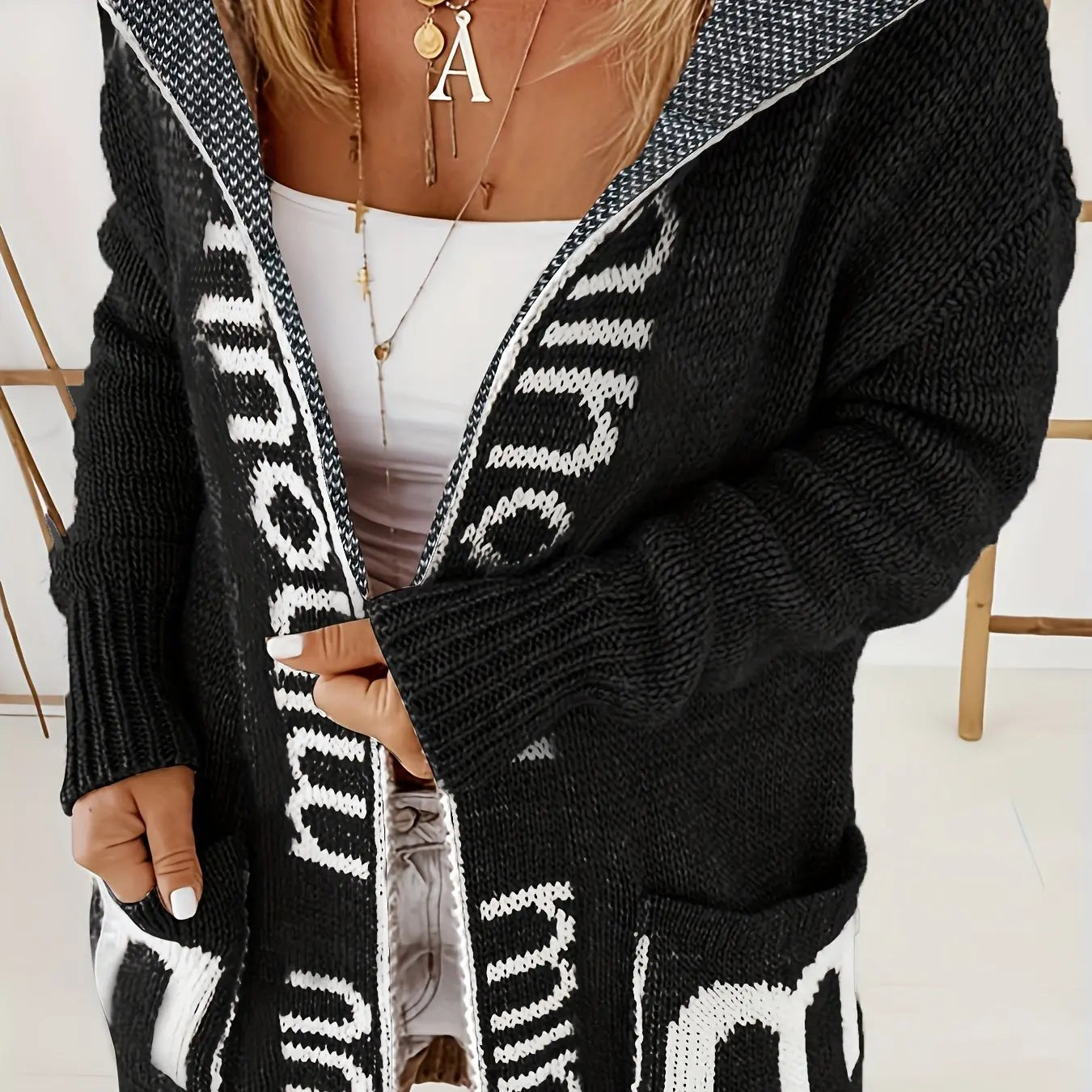 Plus Size Lettered Hooded Cardigan with Pockets Cardigans | Chuzko.com