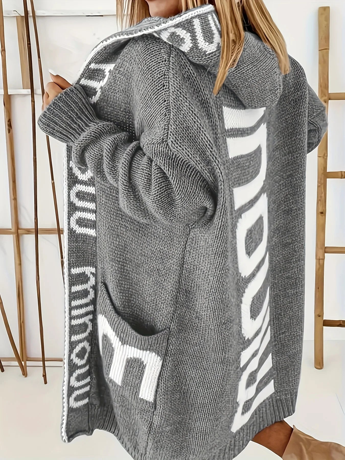 Plus Size Lettered Hooded Cardigan with Pockets Cardigans | Chuzko.com