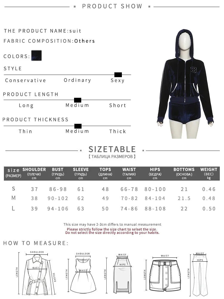 Velvet Sporty Lounge Set Zip-up Hooded Jacket & Shorts Shorts | Chuzko.com