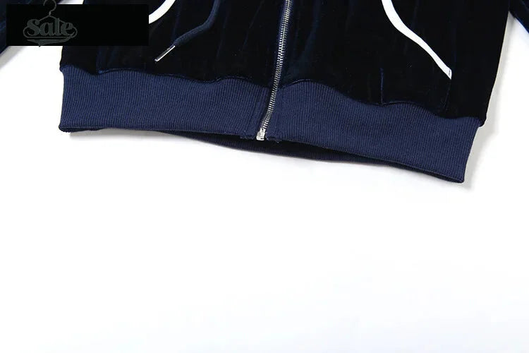 Velvet Sporty Lounge Set Zip-up Hooded Jacket & Shorts Shorts | Chuzko.com