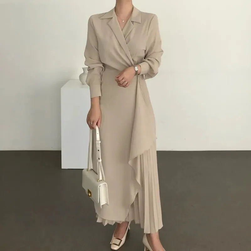 Elegant Asymmetrical Wrap Dress for Business Settings	