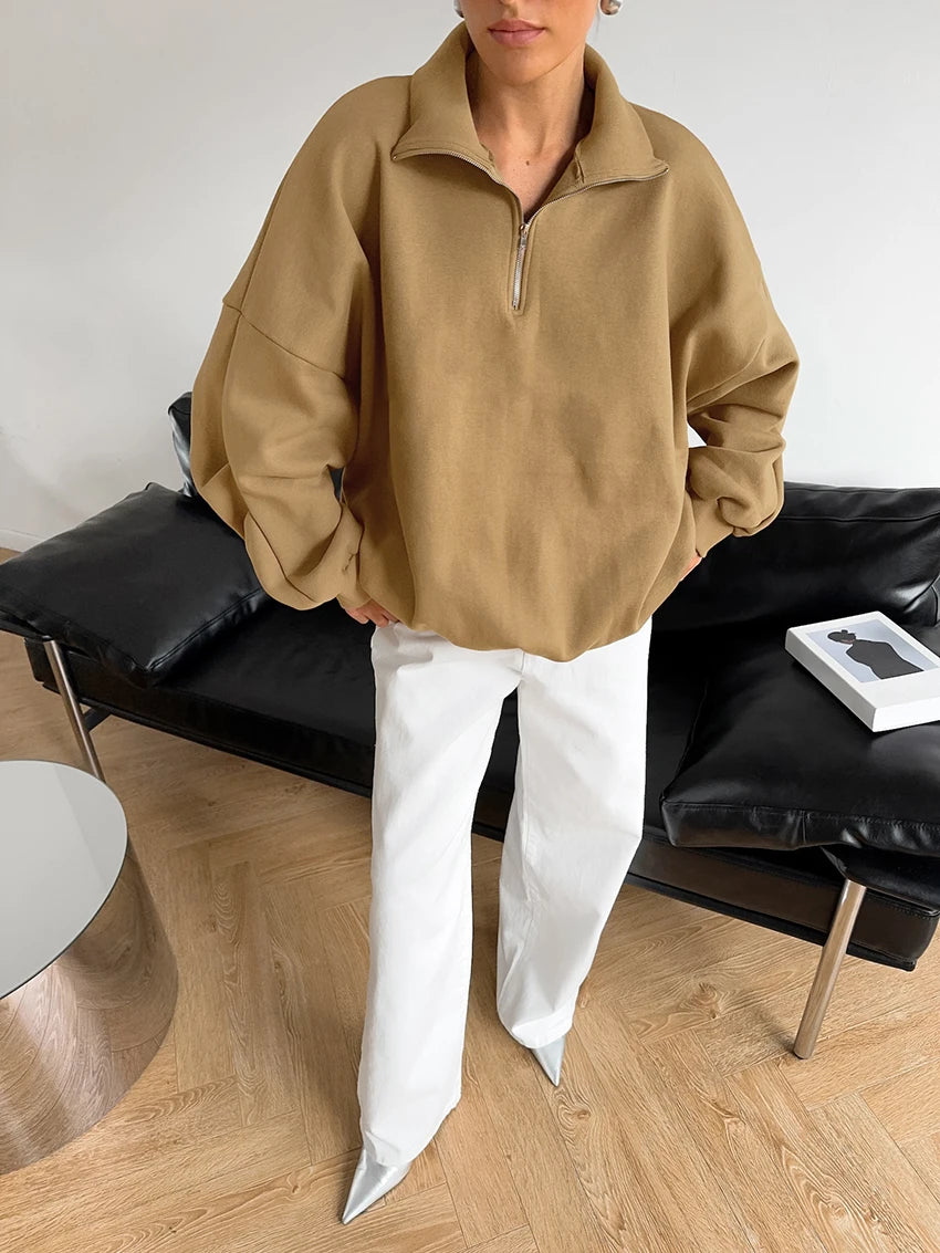 Oversized Half-Zip Sweatshirt Casual Pullover Pullovers | Chuzko.com