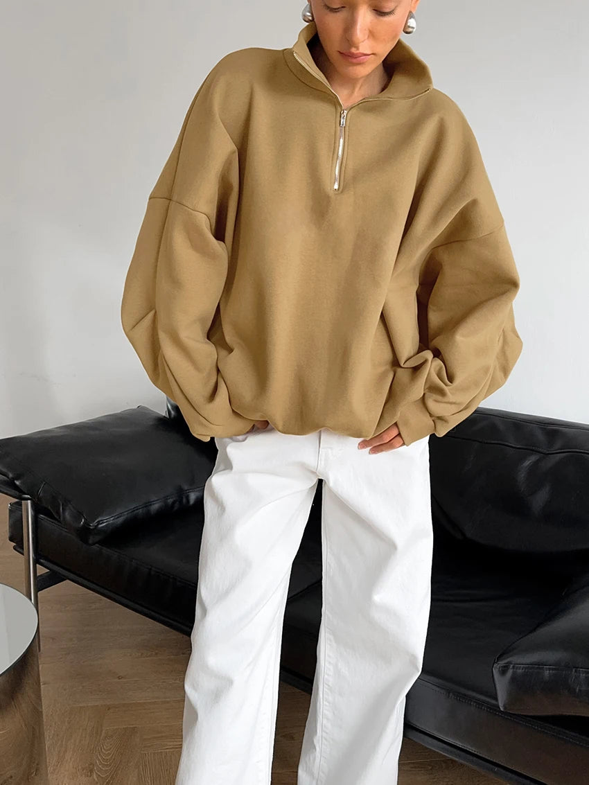 Oversized Half-Zip Sweatshirt Casual Pullover	