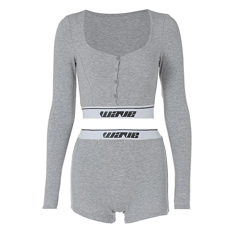 Sporty Fitness Crop Top and Shorts Set for Woman Shorts Sets | Chuzko.com