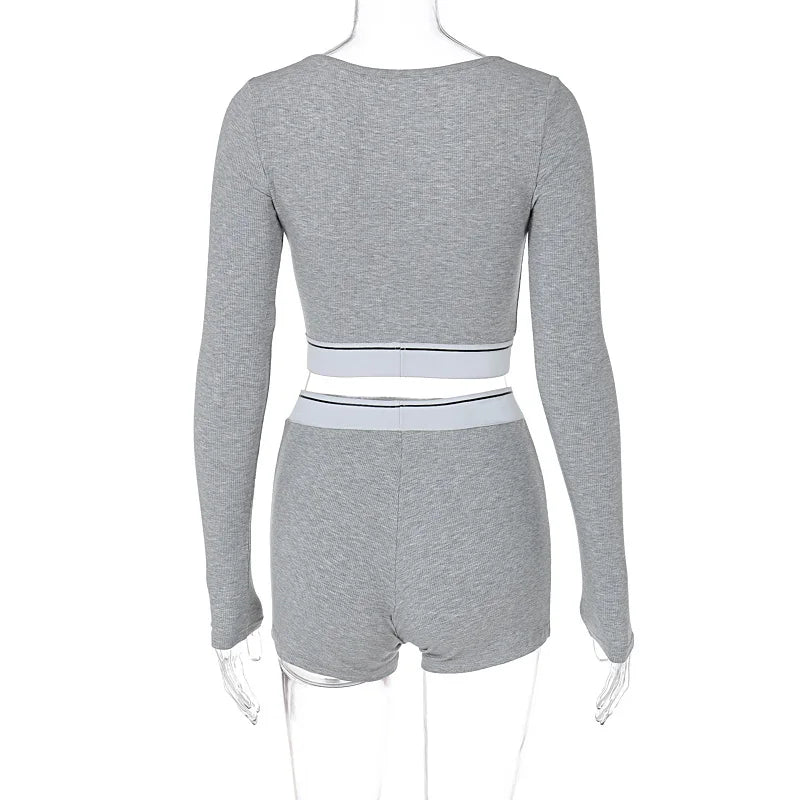 Sporty Fitness Crop Top and Shorts Set for Woman Shorts Sets | Chuzko.com