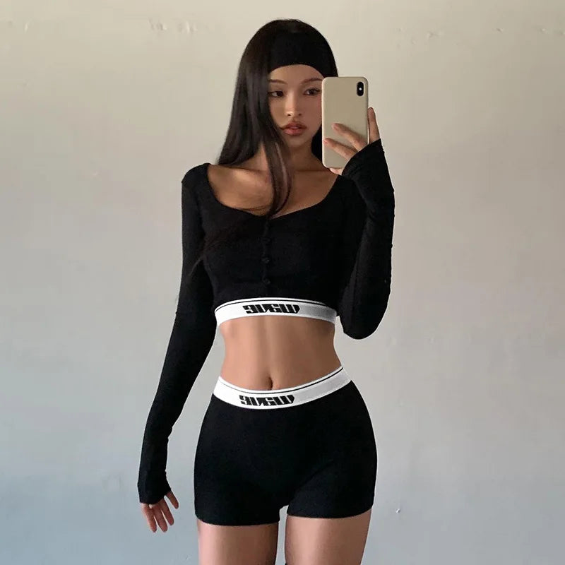 Sporty Fitness Crop Top and Shorts Set for Woman Shorts Sets | Chuzko.com