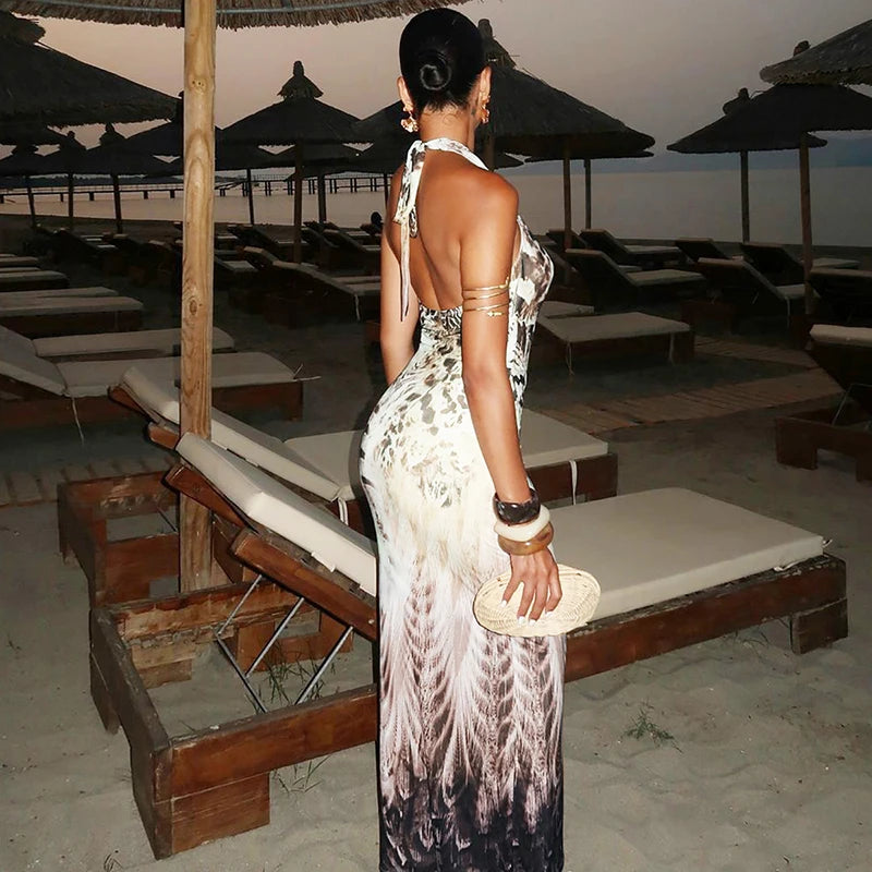 Animal Print Cowl Plunging Party Maxi Dress Party Dresses | Chuzko.com