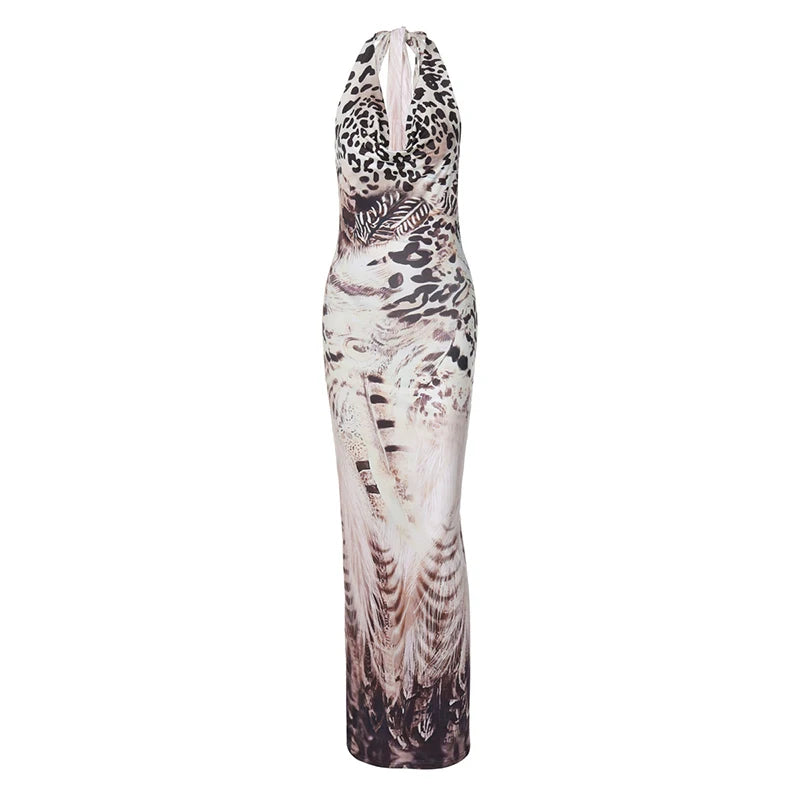 Animal Print Cowl Plunging Party Maxi Dress Party Dresses | Chuzko.com