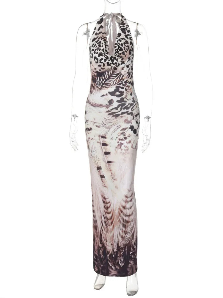 Animal Print Cowl Plunging Party Maxi Dress Party Dresses | Chuzko.com