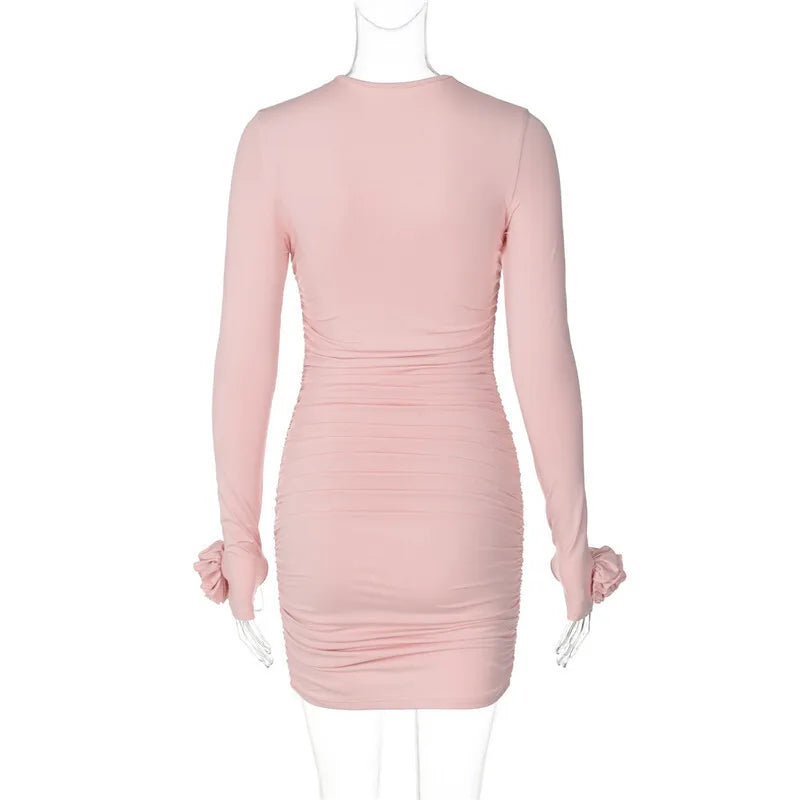 Ruched Body-Hugging Rossette Mini Dress for Disco Nights Clubbing | Chuzko.com