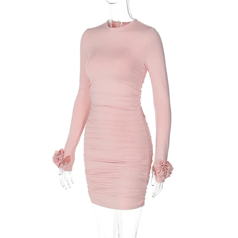 Ruched Body-Hugging Rossette Mini Dress for Disco Nights Clubbing | Chuzko.com