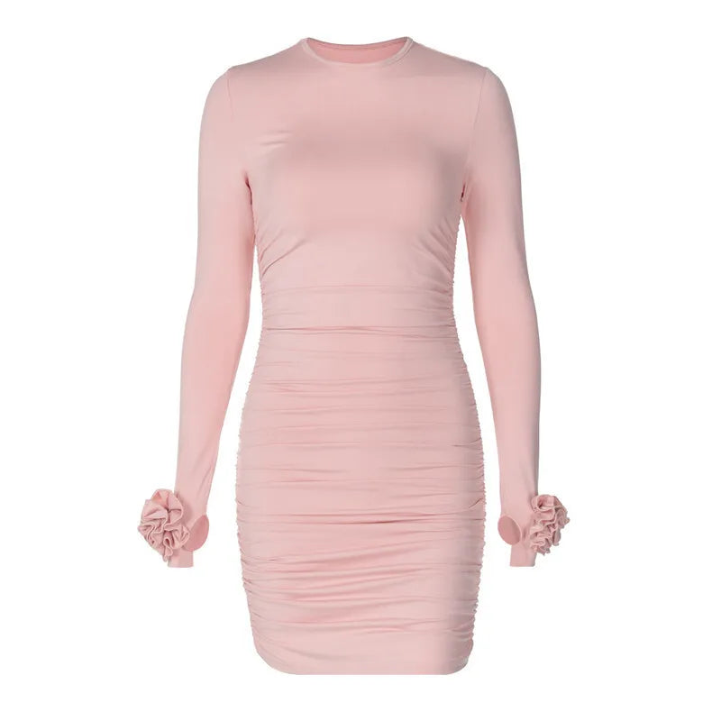 Ruched Body-Hugging Rossette Mini Dress for Disco Nights Clubbing | Chuzko.com